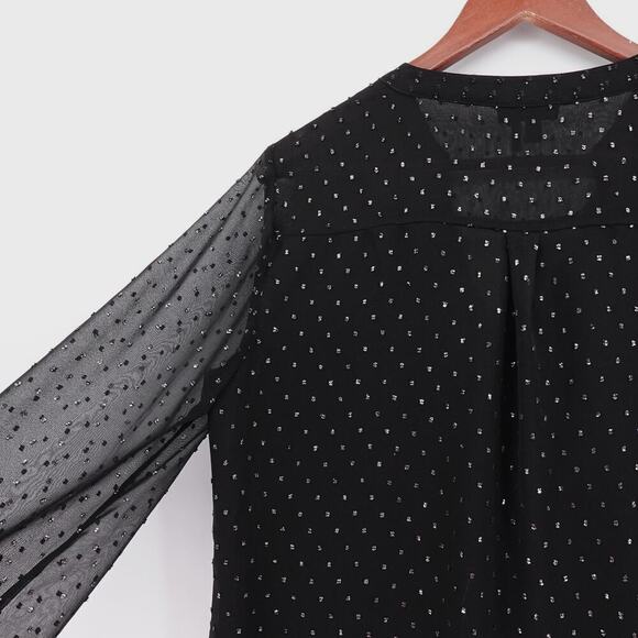 Paige Chiffon Blouse Womens Medium Black Metallic Spot Wimsigoth Corporate Goth - Picture 8 of 16